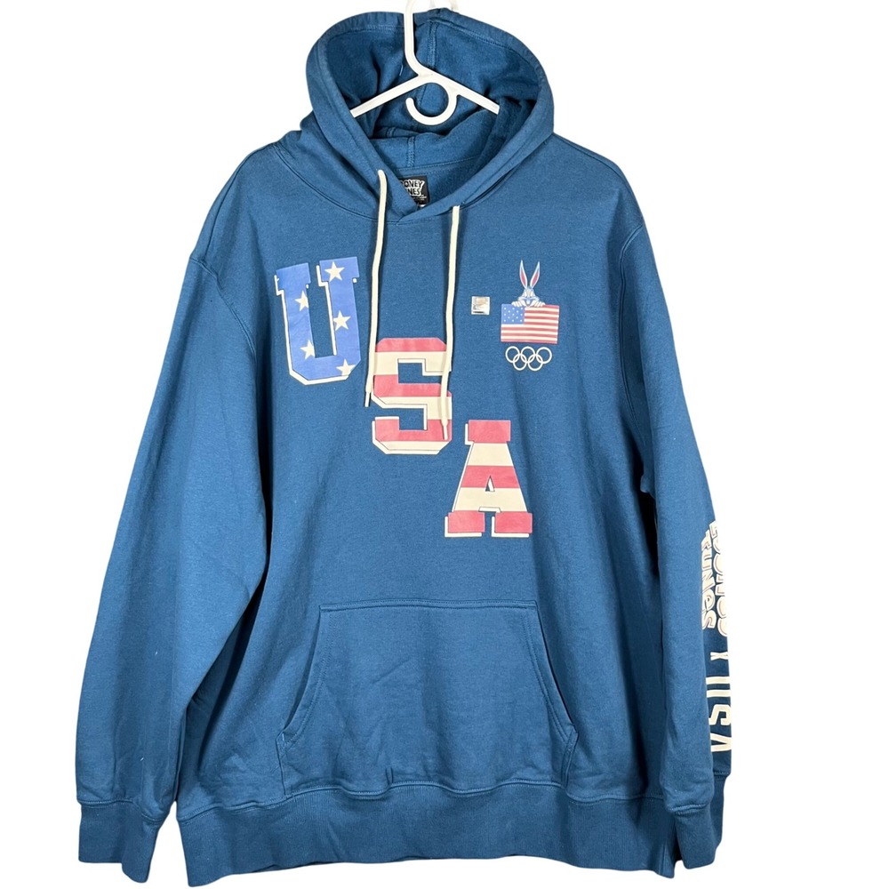 Looney Tunes Hoodie Mens 2XL Blue Team USA Olympics Bugs‎ Bunny Graphic Pullover
